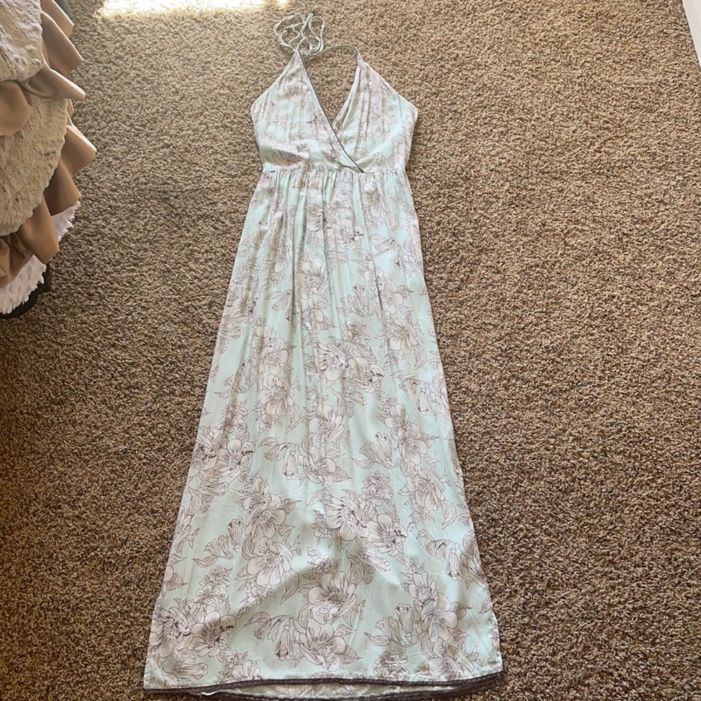 ANGIE light blue and grey maxi halter dress